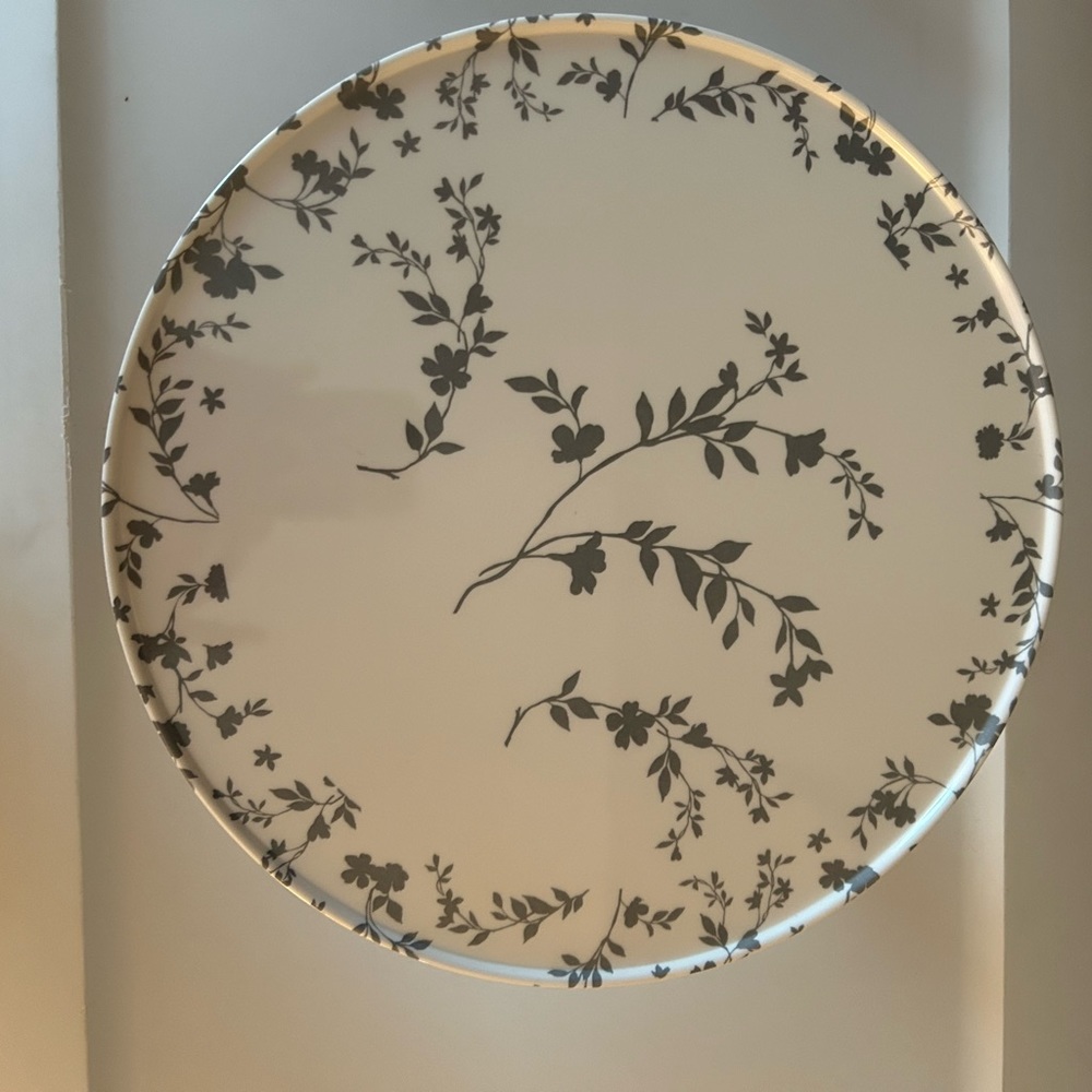 melamine cake stands, NWT, white with greyish blue flowers, $10or 3 for $25